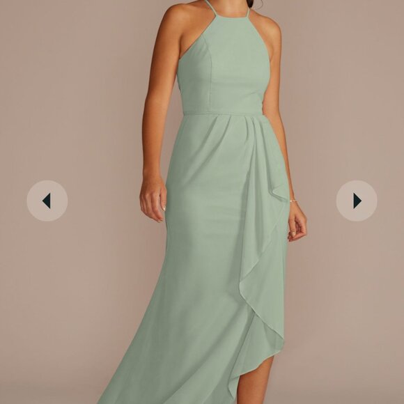 David's Bridal Mermaid-Style Maxi Dress Sage Green Size 0 - Picture 5 of 6